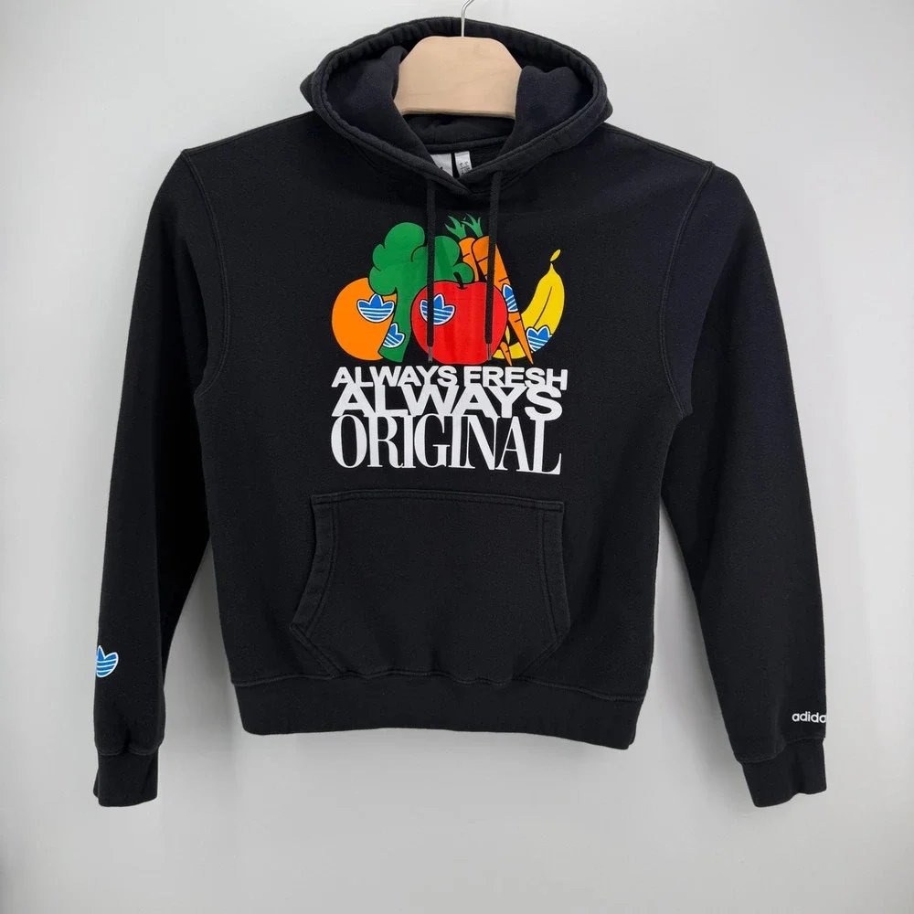 Adidas Hoodie Men Small Black Streetwear Always Fresh Always Original Graphic